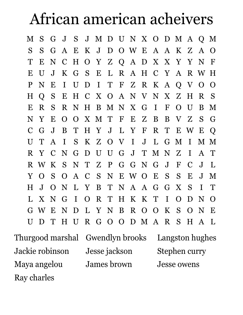 African american acheivers Word Search