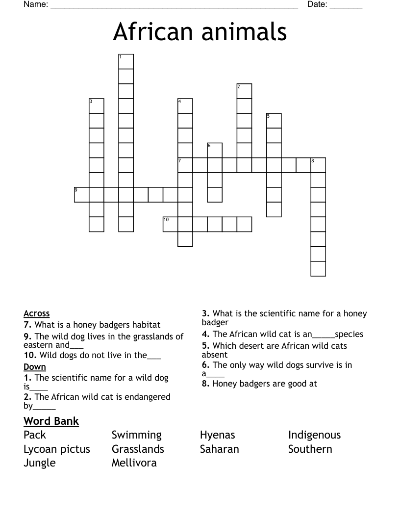 African animals Crossword