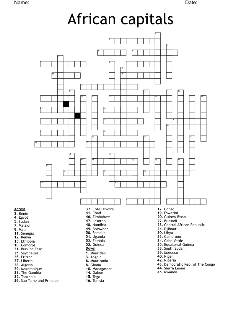 African capitals Crossword