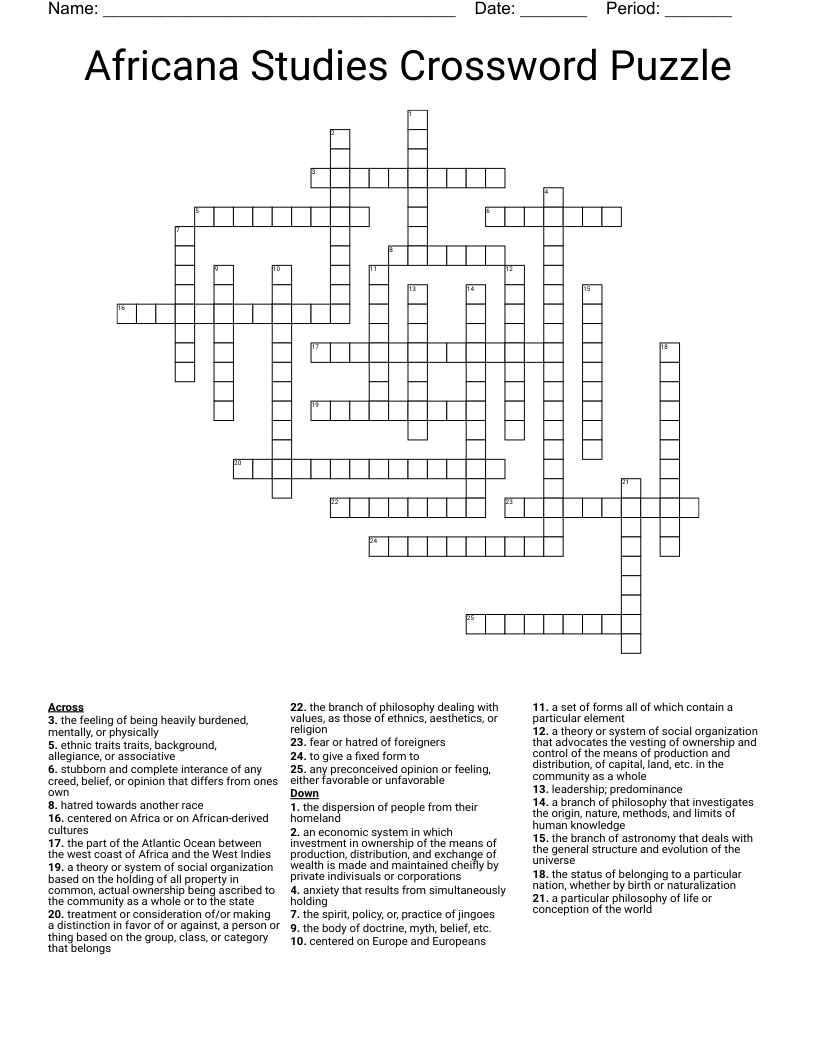 Africana Studies Crossword Puzzle