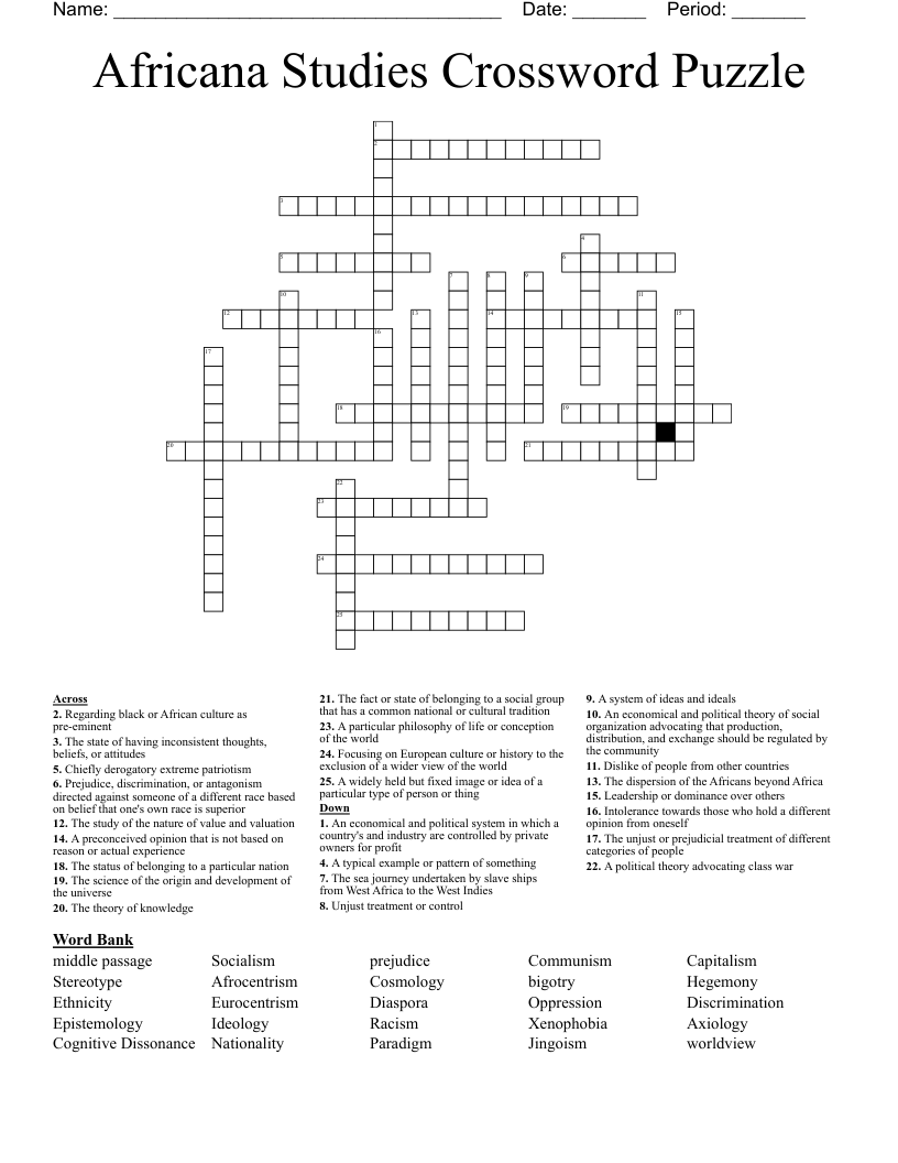 Africana Studies Crossword Puzzle