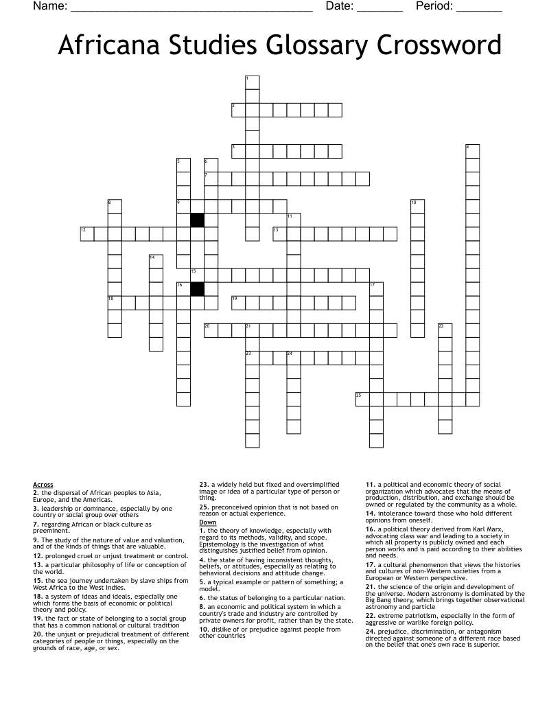 Africana Studies Glossary Crossword