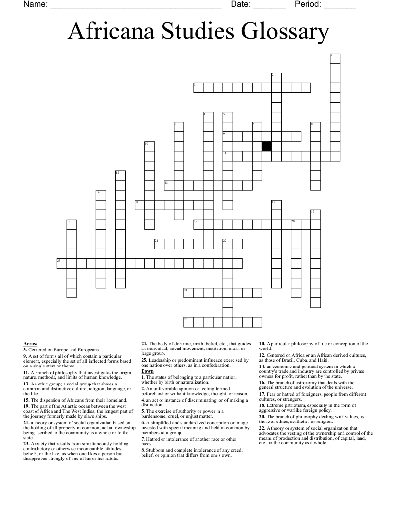 Africana Studies Glossary  Crossword
