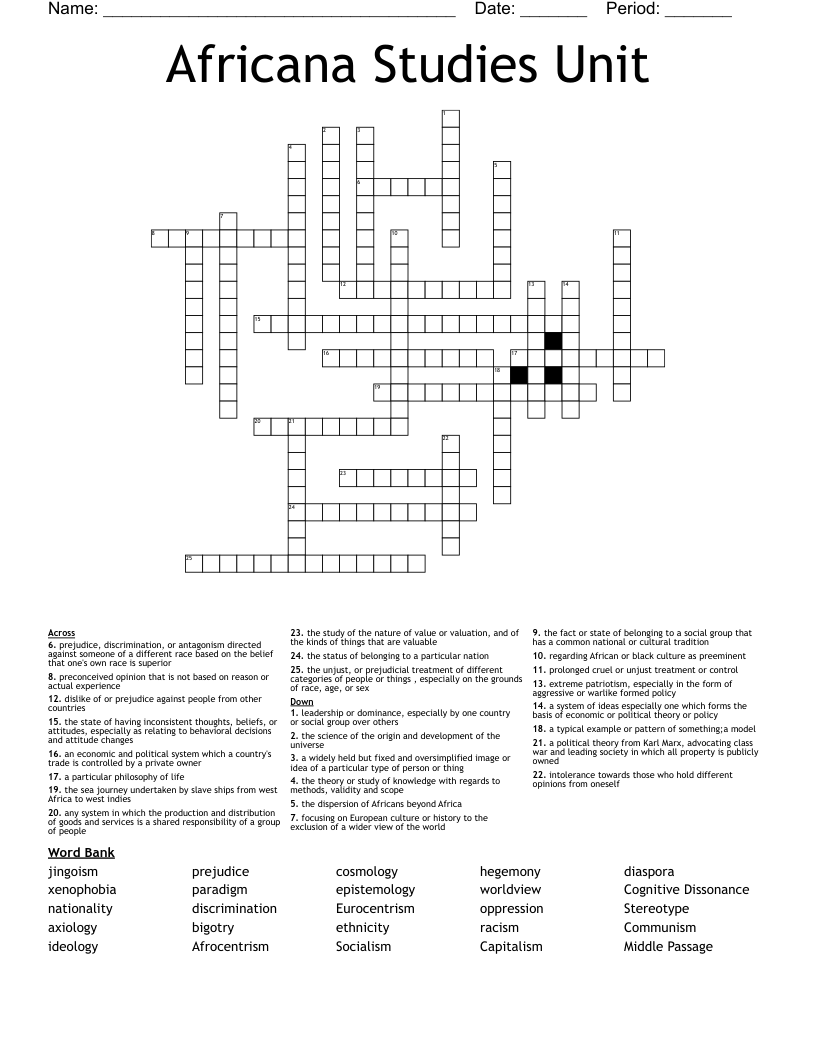 Africana Studies Unit Crossword