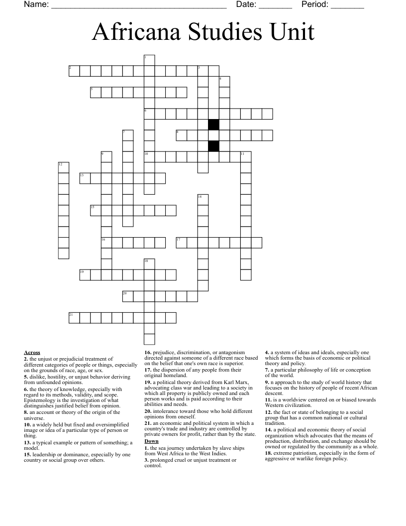 Africana Studies Unit Crossword