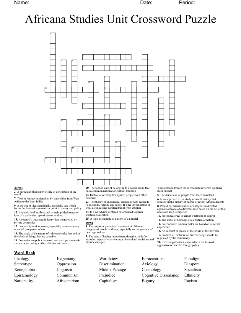 Africana Studies Unit Crossword Puzzle