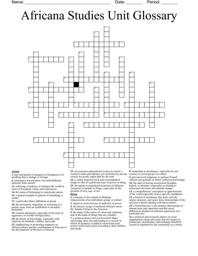 Africana Studies Unit Glossary Crossword