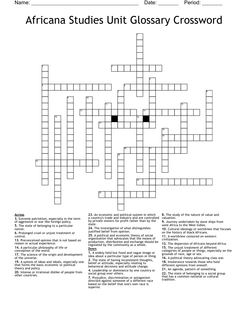 Africana Studies Unit Glossary Crossword