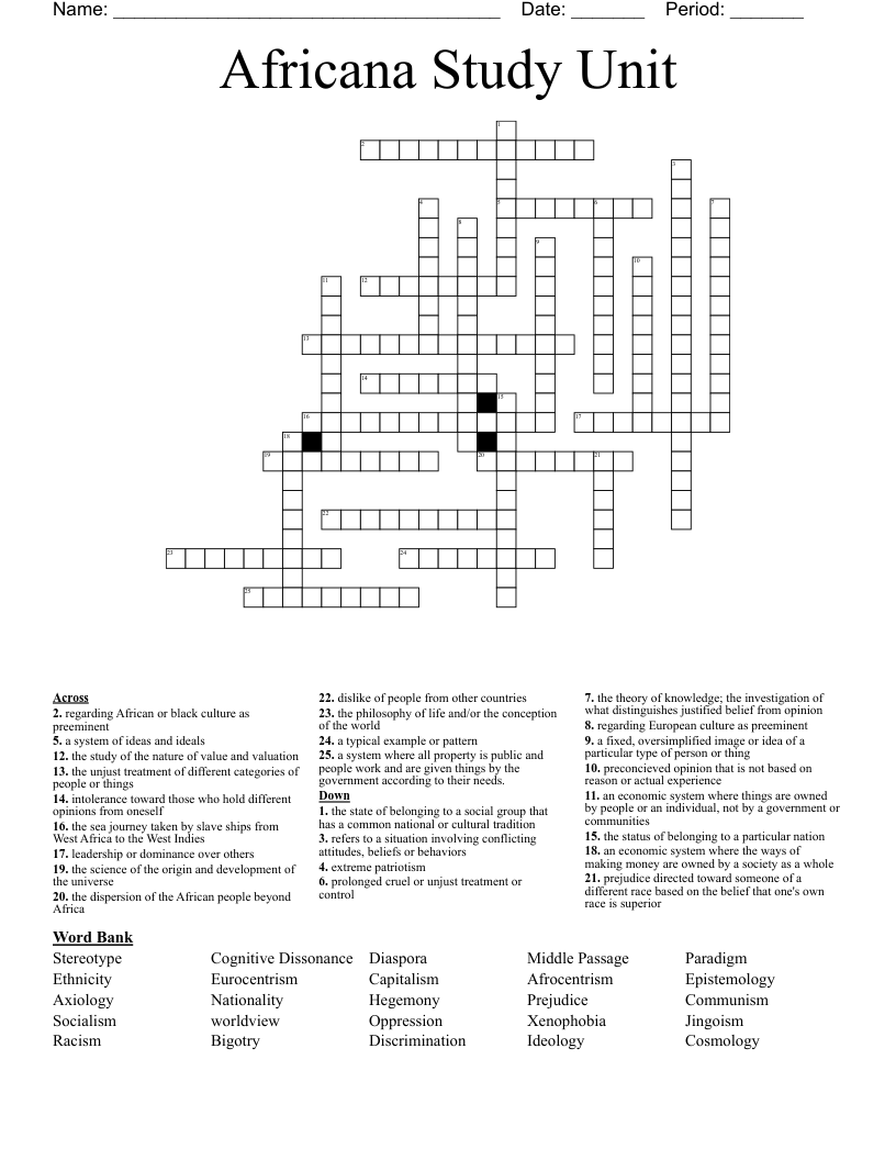 Africana Study Unit Crossword