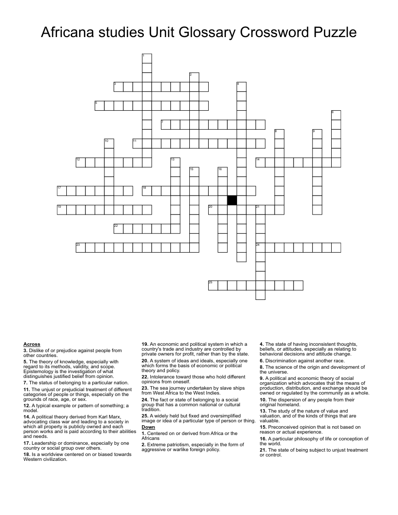 Africana studies Unit Glossary Crossword Puzzle