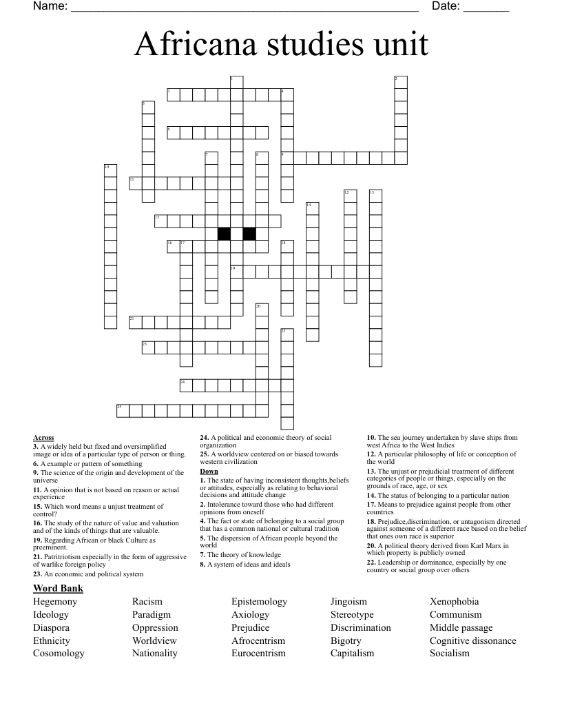 Africana studies unit Crossword