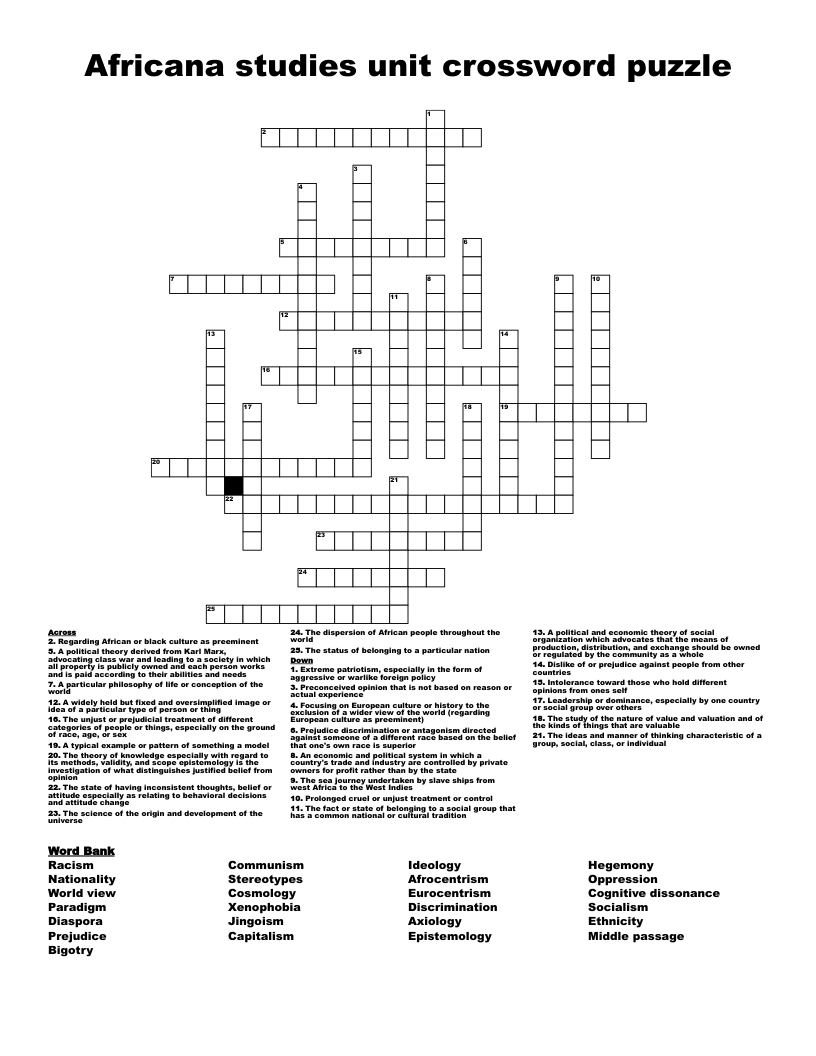 Africana studies unit crossword puzzle
