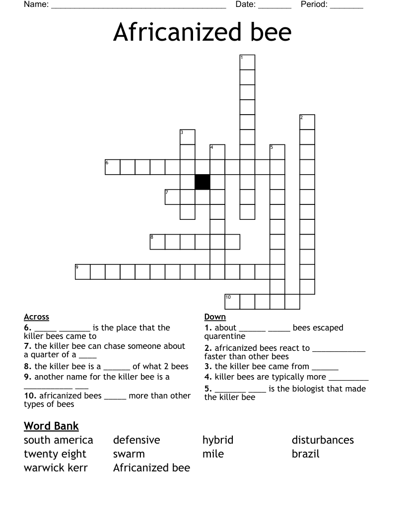 Africanized bee  Crossword