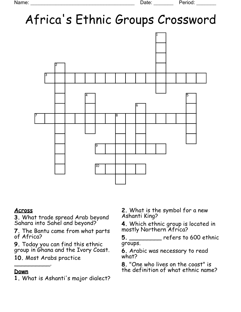 Africa's Ethnic Groups Crossword