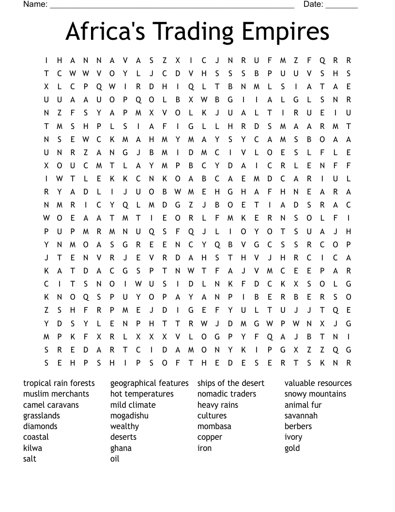 Africa's Trading Empires Word Search