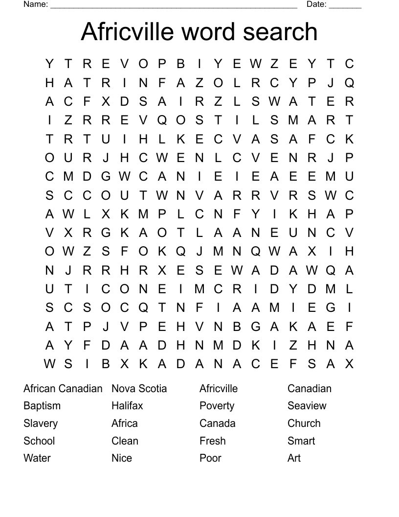 Africville word search 