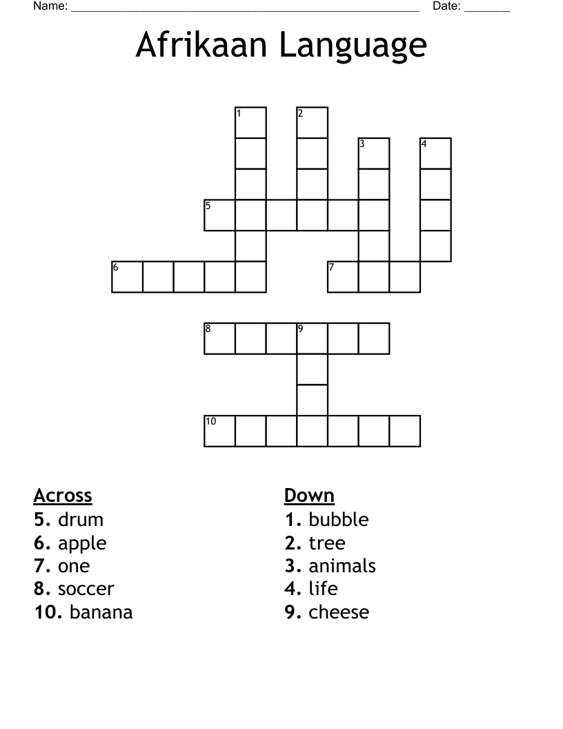 Afrikaan Language  Crossword