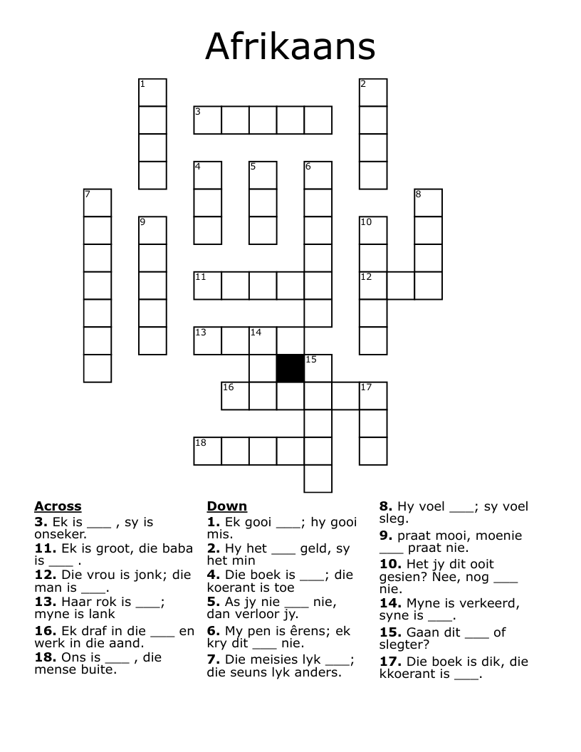 Afrikaans Crossword