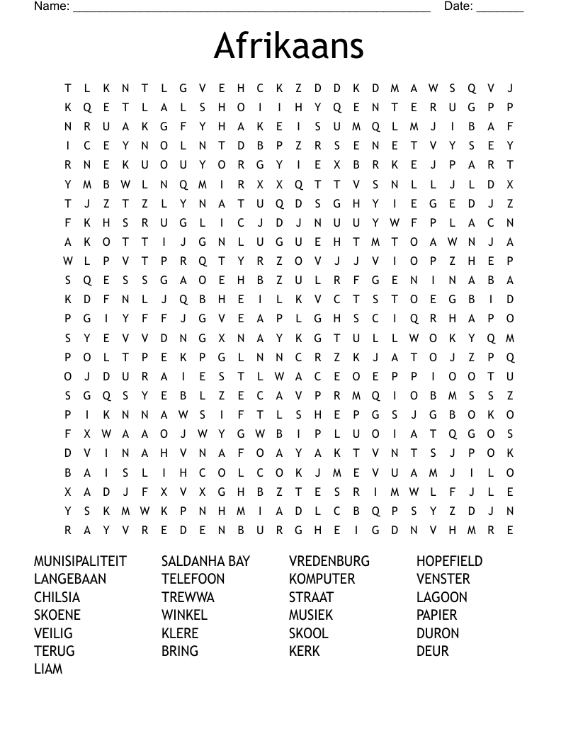 Afrikaans Word Search
