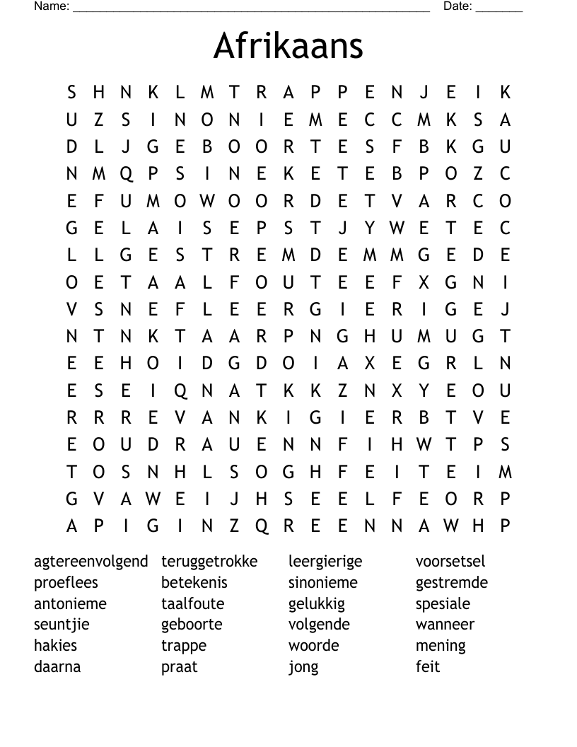 Afrikaans Word Search