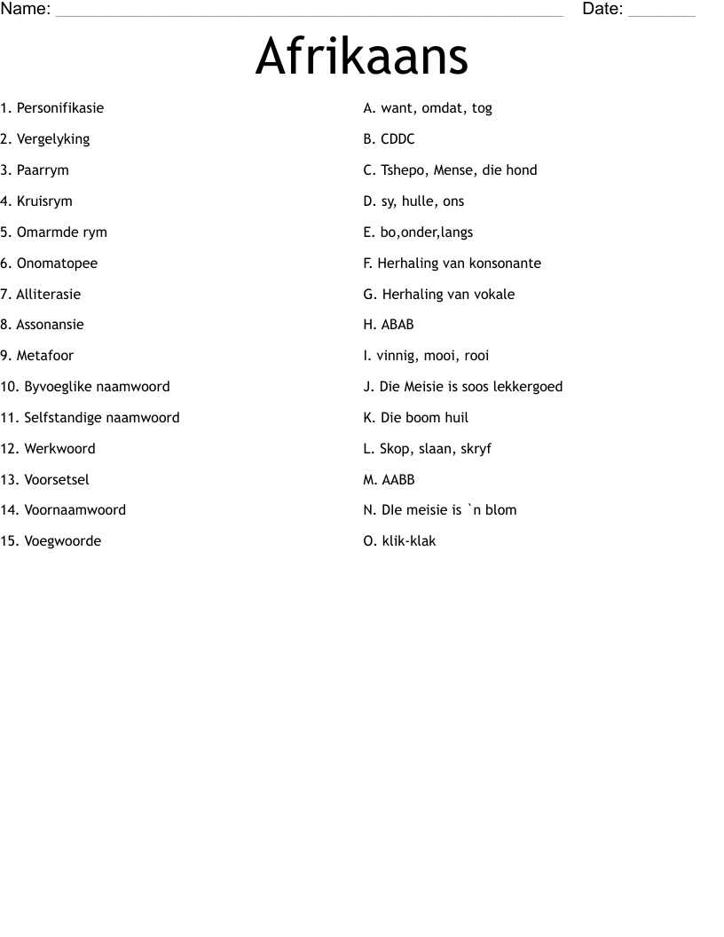 Afrikaans Worksheet
