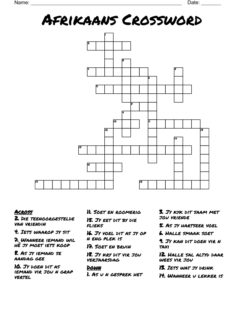 Afrikaans Crossword