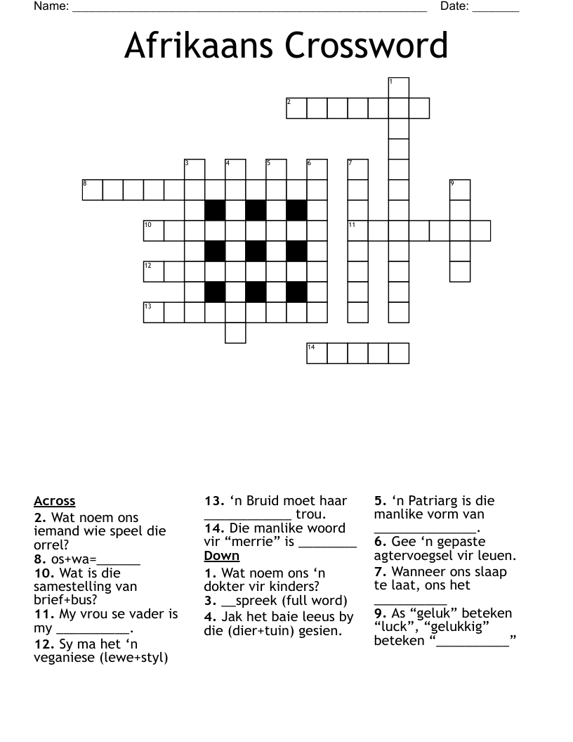 Afrikaans Crossword