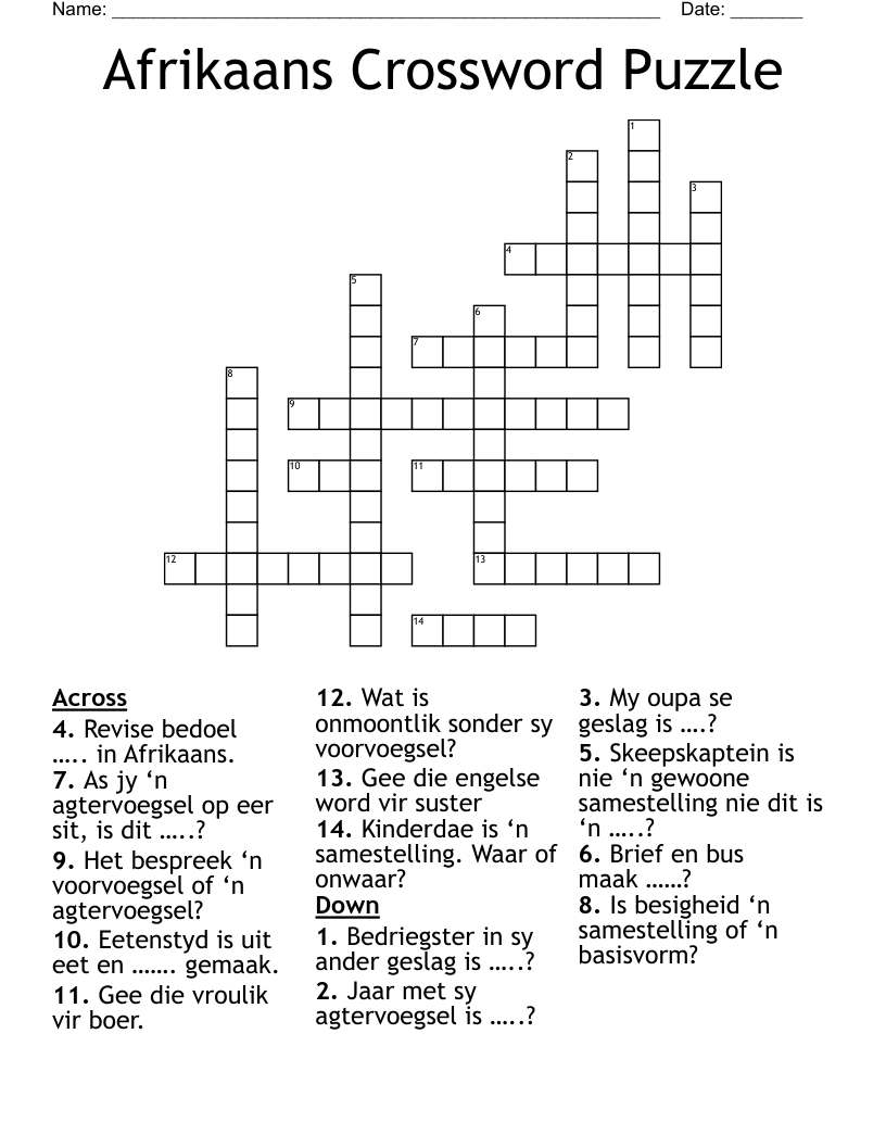 Afrikaans Crossword Puzzle 