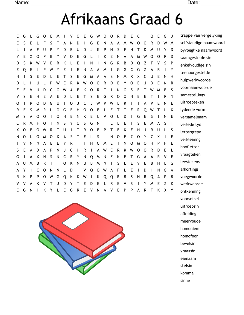 Afrikaans Graad 6 Word Search