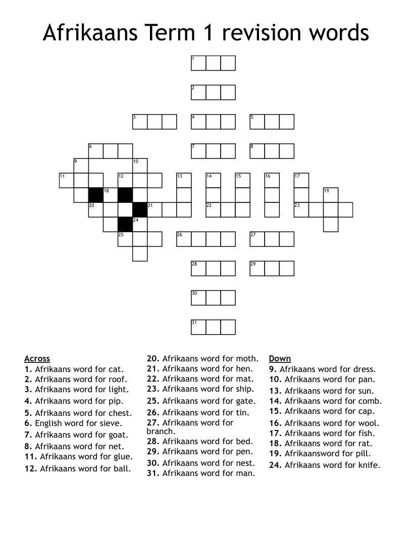 Afrikaans Term 1 revision words Crossword