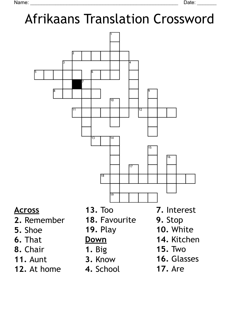 Afrikaans Translation Crossword