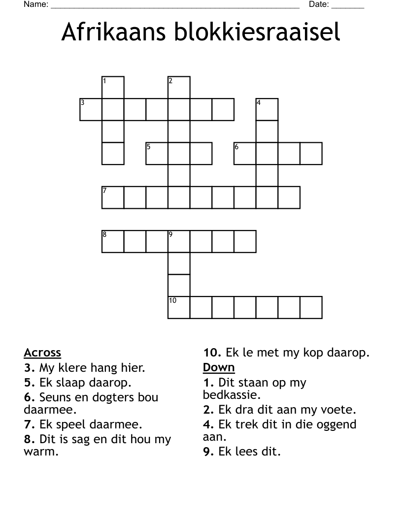 Afrikaans blokkiesraaisel Crossword