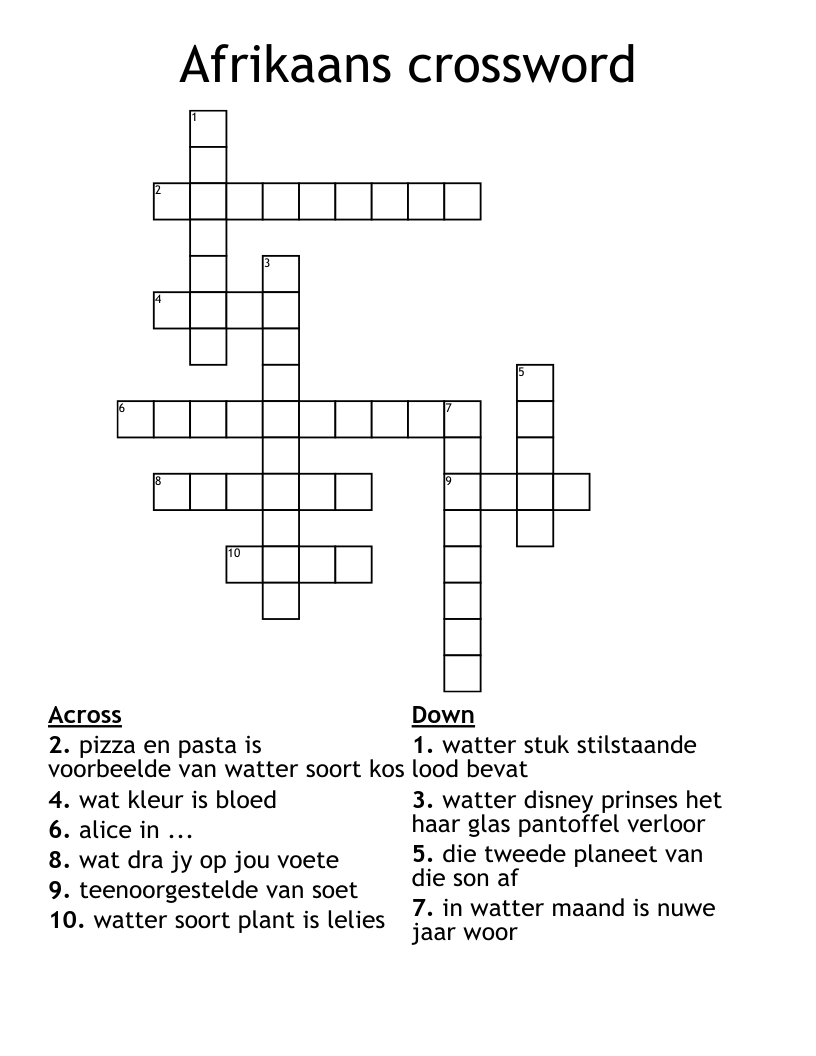 Afrikaans crossword