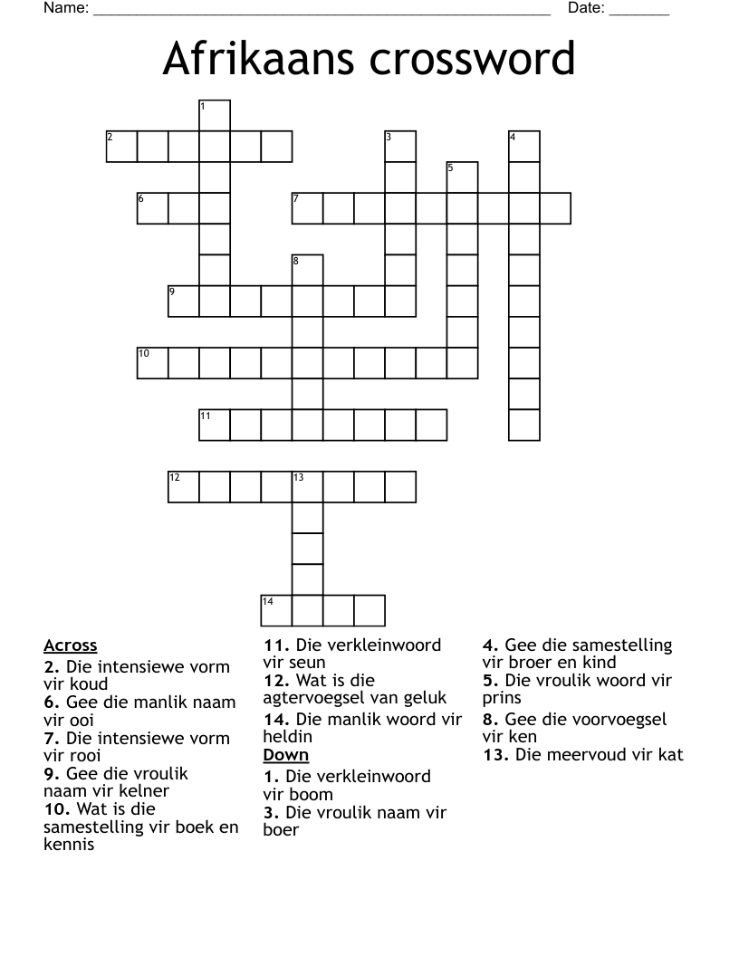 Afrikaans crossword