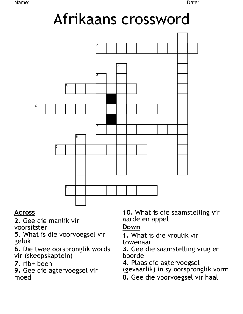 Afrikaans crossword