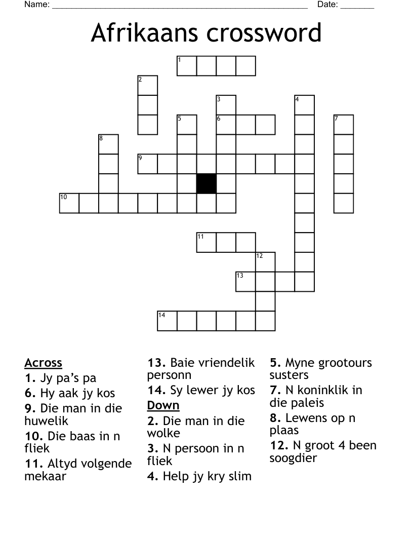 Afrikaans crossword 