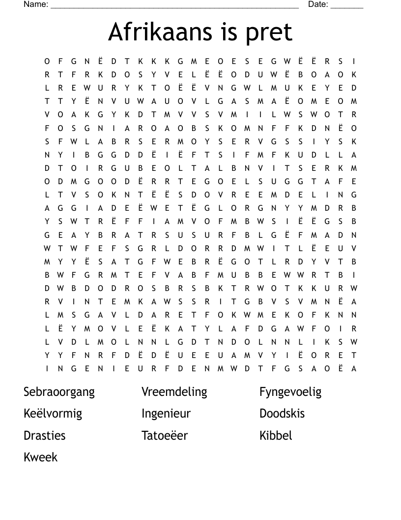 Afrikaans is pret Word Search