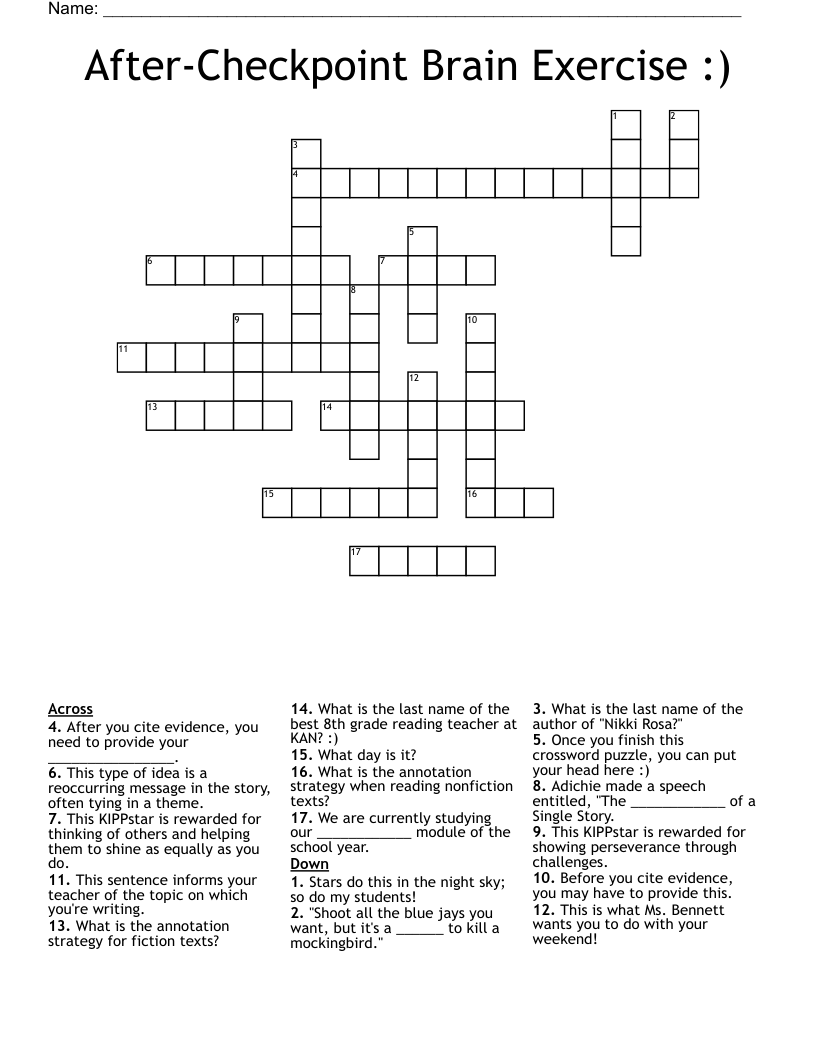 After-Checkpoint Brain Exercise :) Crossword