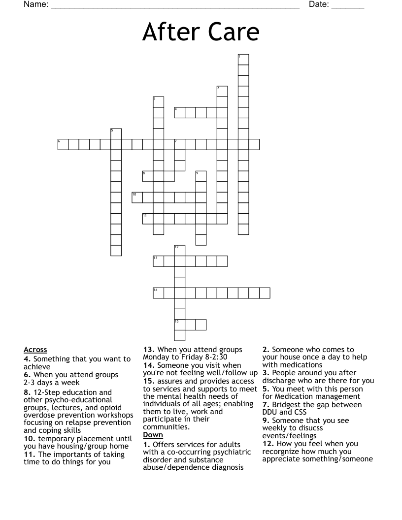 After Care Crossword