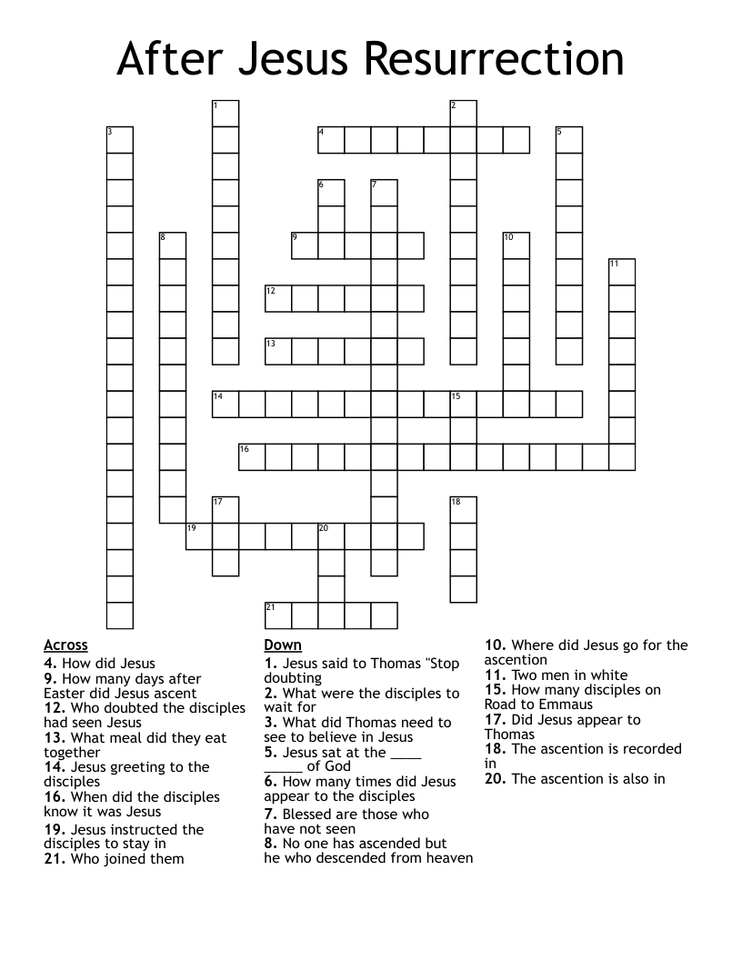 After Jesus Resurrection Crossword