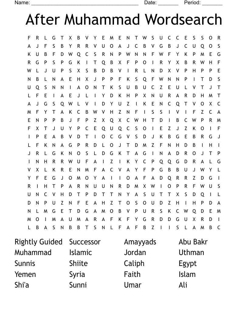 After Muhammad Wordsearch