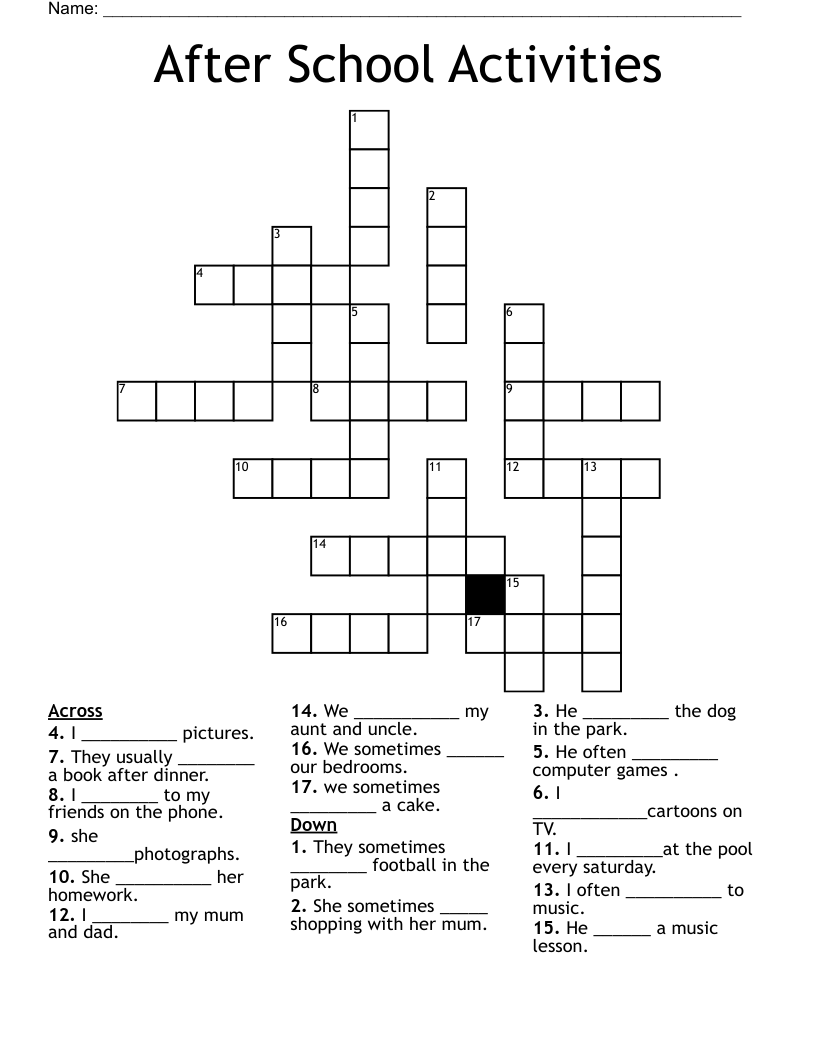 After School Activities Crossword