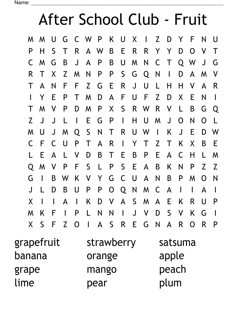 After School Club - Fruit Word Search