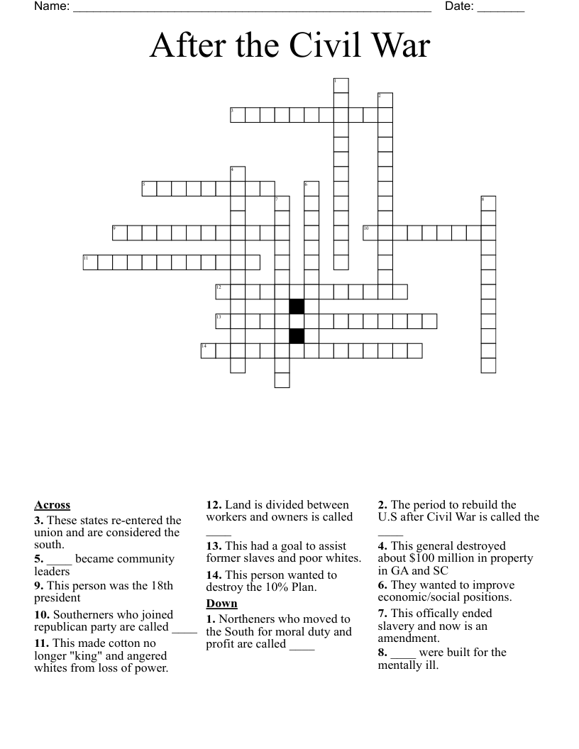 After the Civil War Crossword