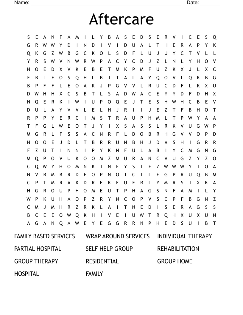 Aftercare Word Search