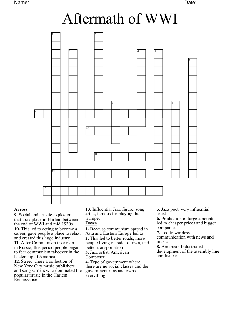 Aftermath of WWI Crossword