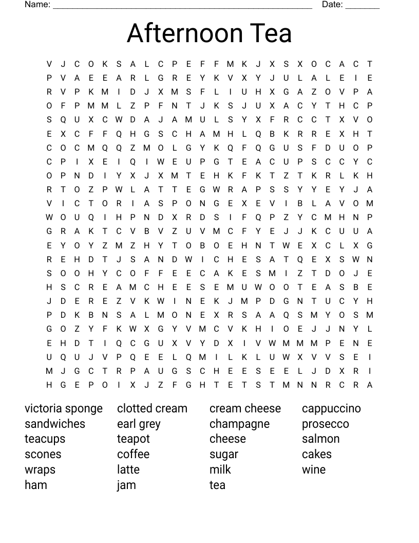 Afternoon Tea Word Search