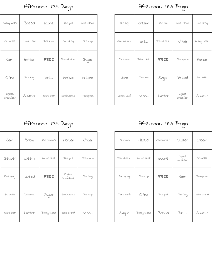 Afternoon Tea Bingo