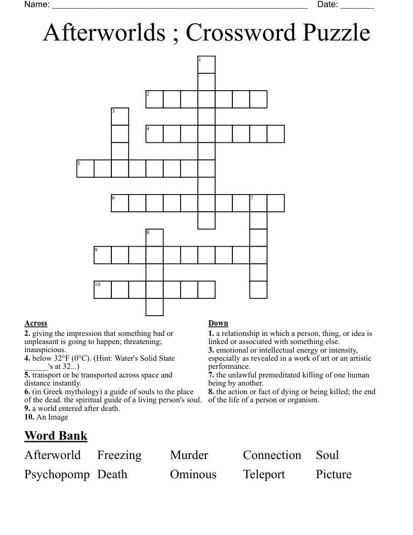 Afterworlds ; Crossword Puzzle