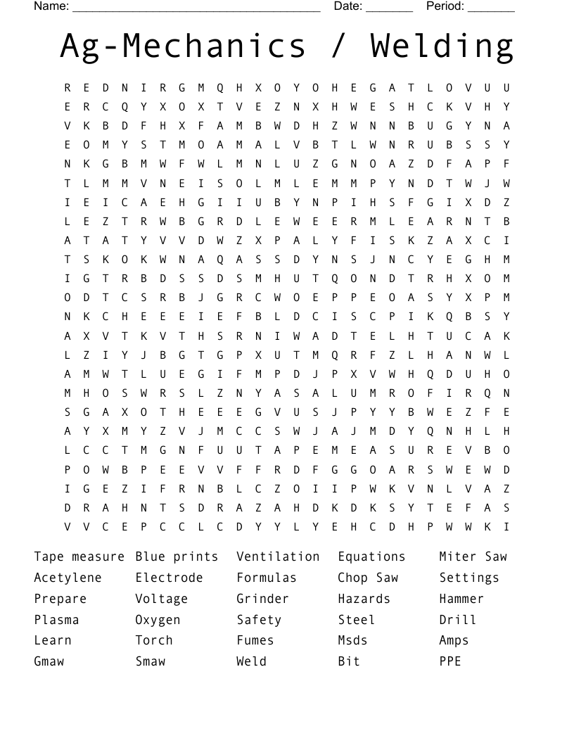 Ag-Mechanics / Welding Word Search